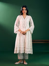 Rupa Organza Off White Anarkali Kurta with Pima Satin Off White Pant Set