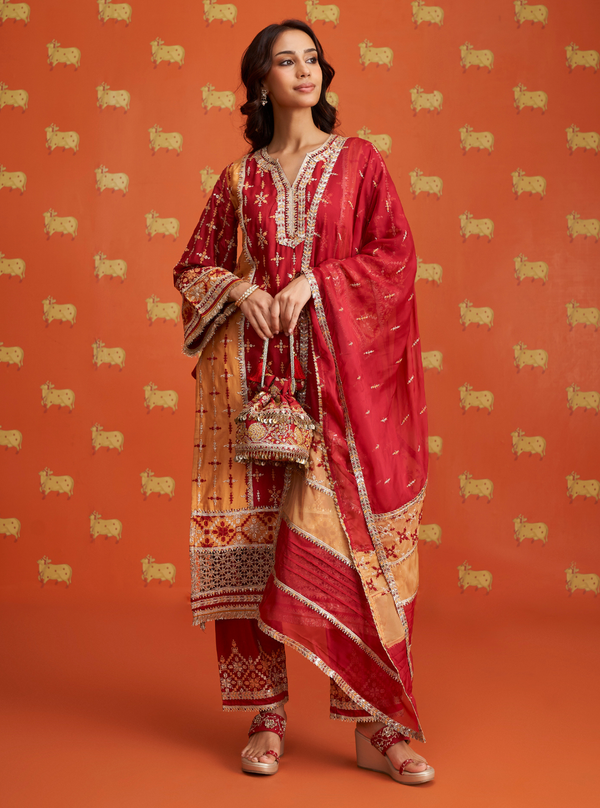 Anya Pima Satin Red Kurta Set