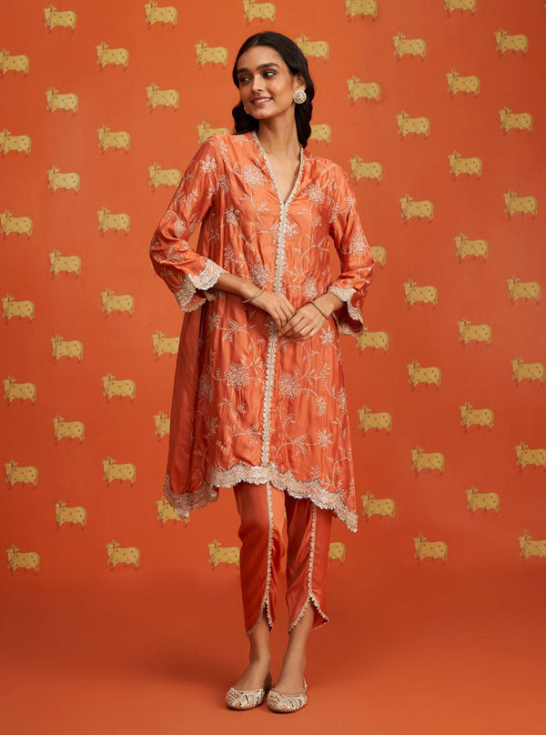 Yihwa Cupro Satin Burnt Orange Kurta Set