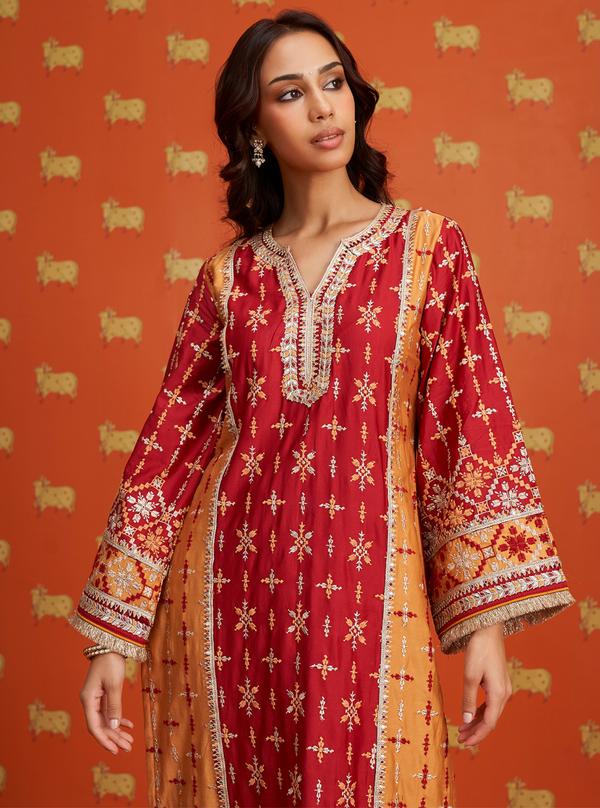 Anya Pima Satin Red Kurta Set