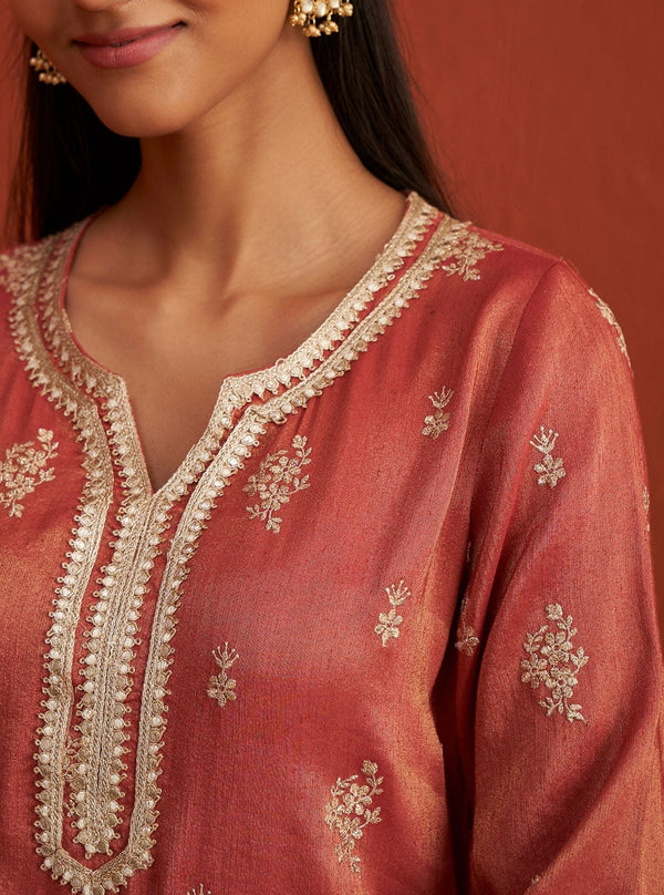 Vaari Luxe Tissue Red Kurta Set