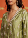 Callaia Cupro Satin Moss Green Kurta Set