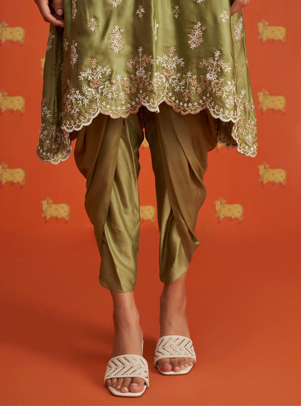 Callaia Cupro Satin Moss Green Kurta Set