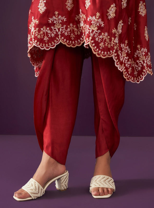 Callaia Cupro Satin Red Kurta Set