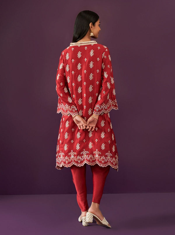 Callaia Cupro Satin Red Kurta Set