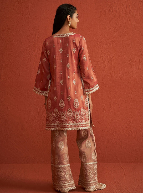 Vaari Luxe Tissue Red Kurta Set