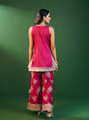 Lami Pima Satin Fuchsia Kurta With Flared Bell-Bottom Pants