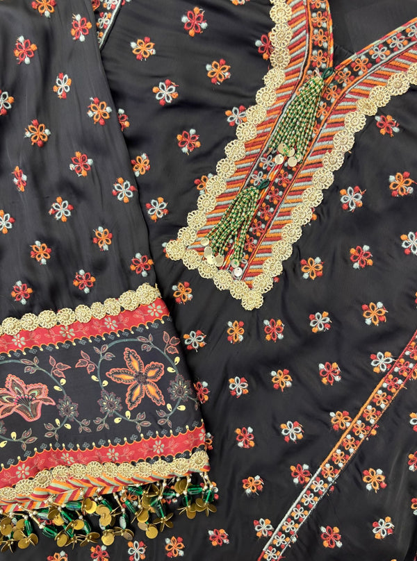 Hesi Cupro Satin Black Kurta Set