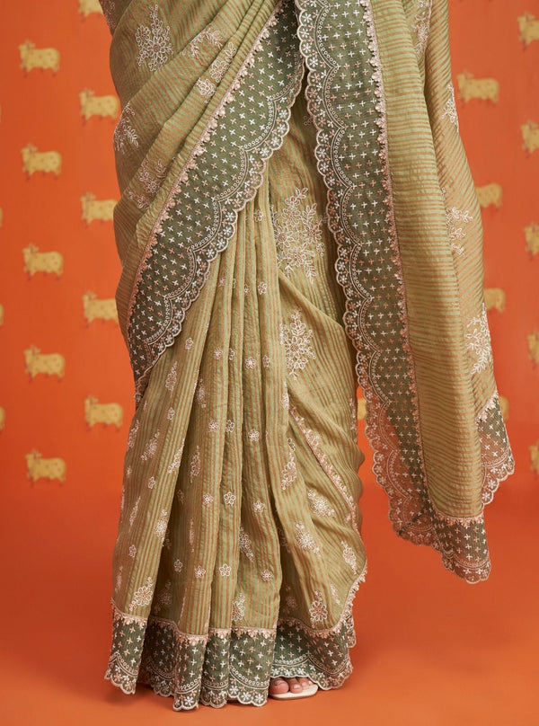 Aniyah Banarsi Moss Green Saree