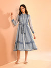 Liz Organza Printed Blue Long Dress