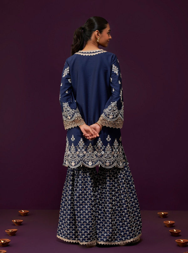 Aree Pima Satin Navy Kurta Set