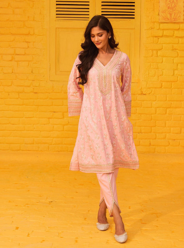 Abria Supima Cotton Pink Kurta with Dhoti Pant Set