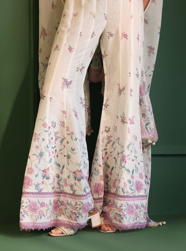 Laila Organza Printed Off White Cape Shrug With Sharara