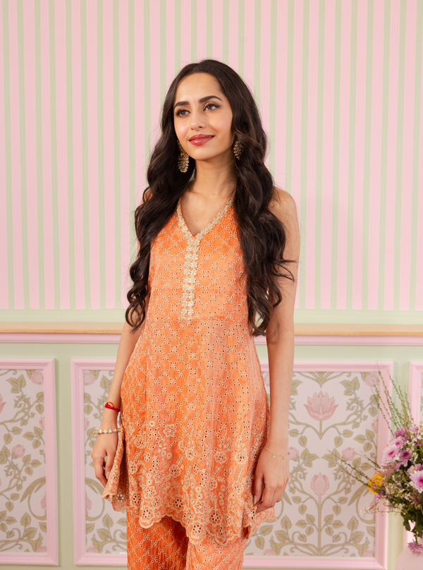 Araj Royal Tissue Burnt Orange Top Set