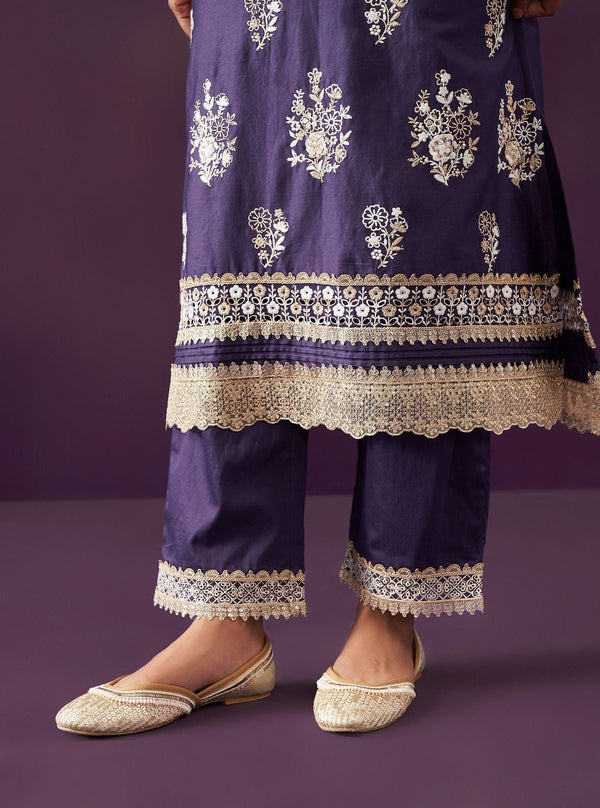 Nalin Pima Satin Purple Kurta Set