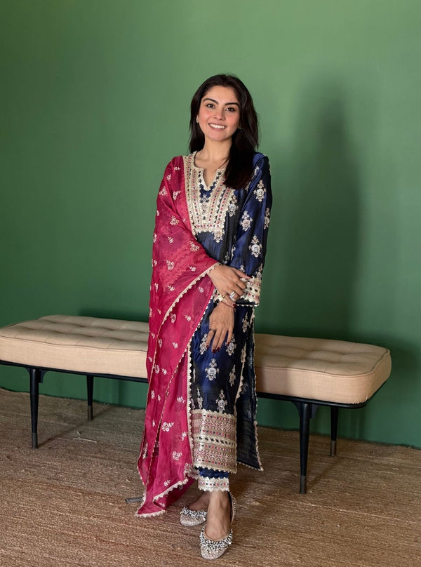 Mitthi Luxe Tissue Navy Kurta Set