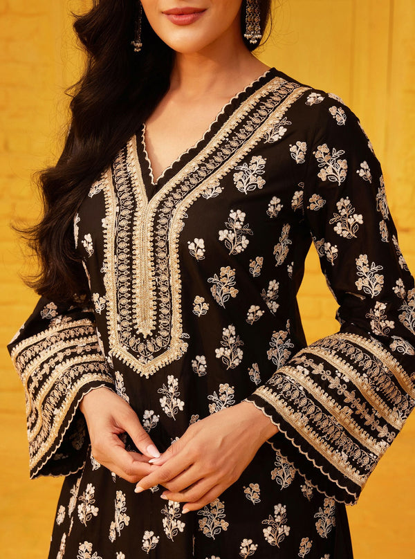 Abria Supima Cotton Black Kurta with Dhoti Pant Set