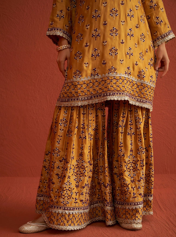 Mahiya Bemberg Satin Mustard Kurta Set