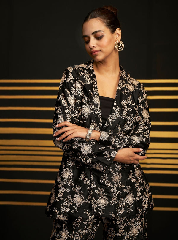 Saadgi Cupro Satin Black Top Set