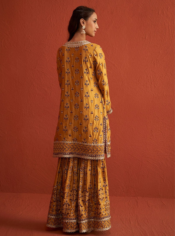 Mahiya Bemberg Satin Mustard Kurta Set