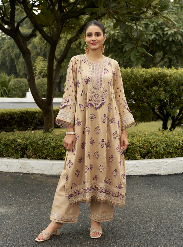 Nayana Champagne Tissue Kurta Set