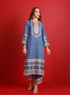 Lari Pima Satin Printed Navy Kurta Set