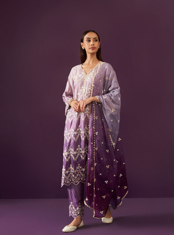 Canna Ombre Cupro Satin Purple Kurta Set