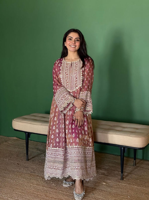 Jalwa Luxe Organza Plum Anarkali Kurta Set