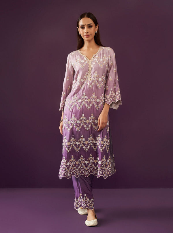 Canna Ombre Cupro Satin Purple Kurta Set