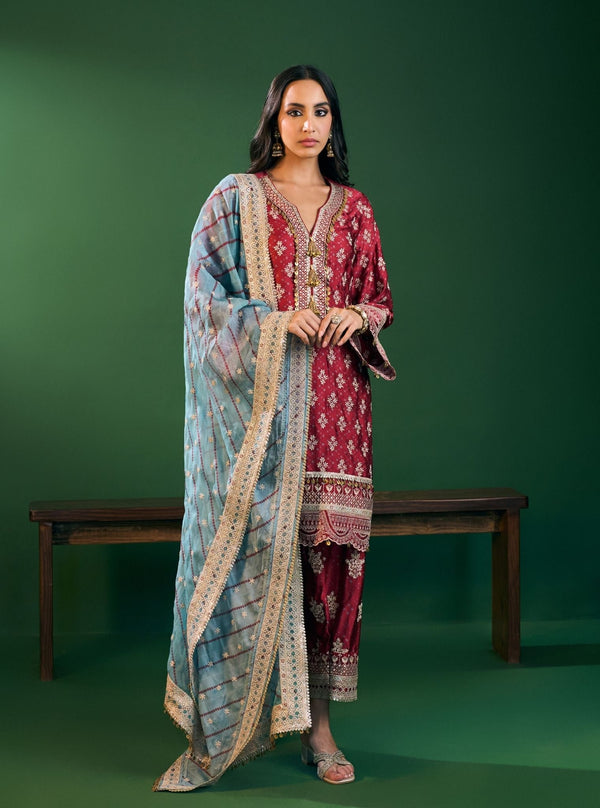 Elira Cupro Satin Red Kurta Sets