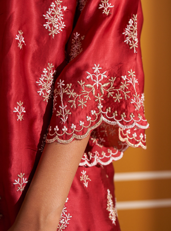 Callaia Cupro Satin Red Kurta Set