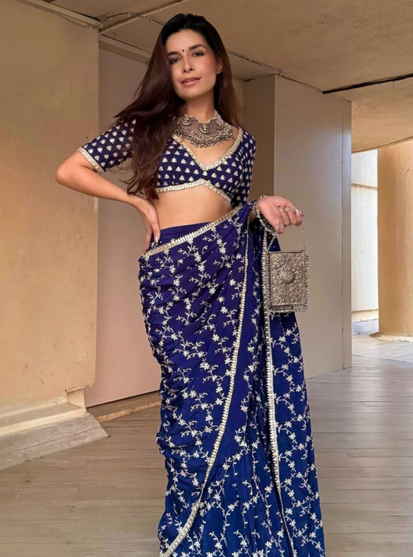 Ayana Crepe Navy Saree
