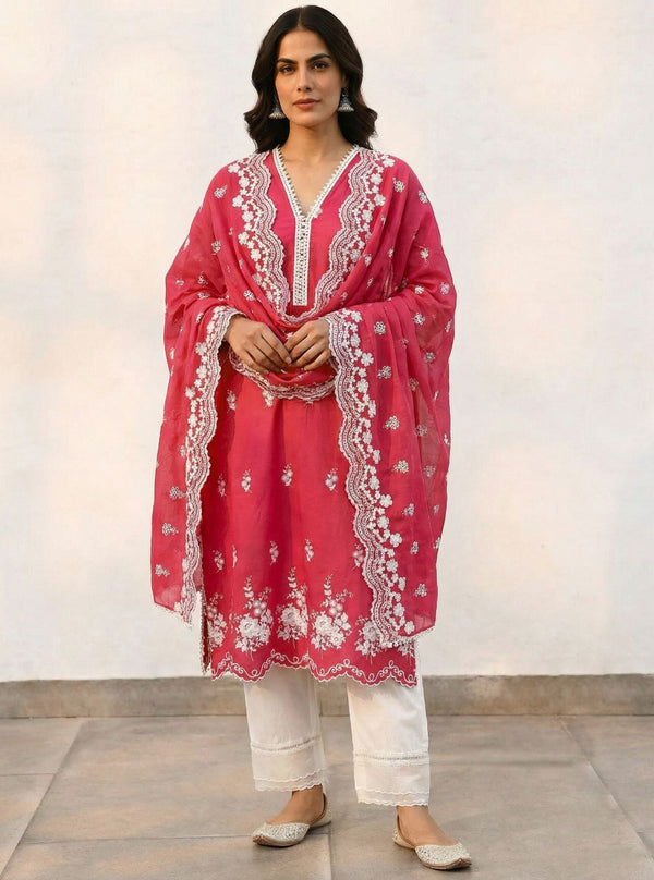 Love Song Supima Cotton Red Kurta Set