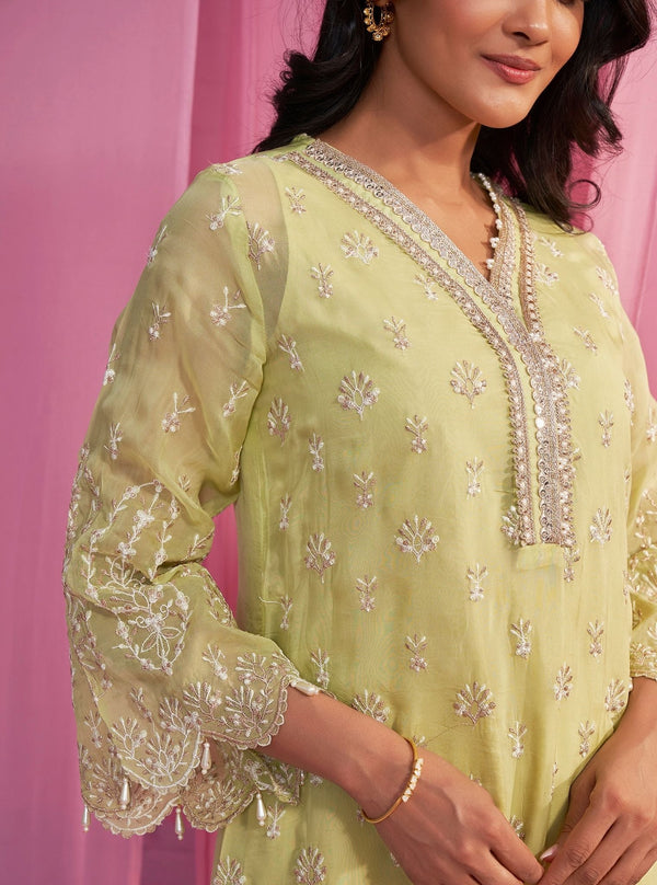 Aulia Organza Lime Green Kurta Set