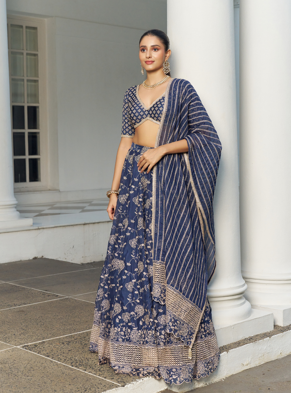 Riwaayat Organza Navy lehenga