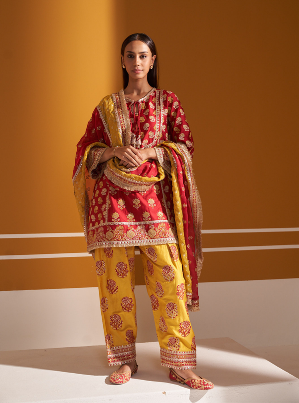 Aphinya Pima Satin Red Kurta Set