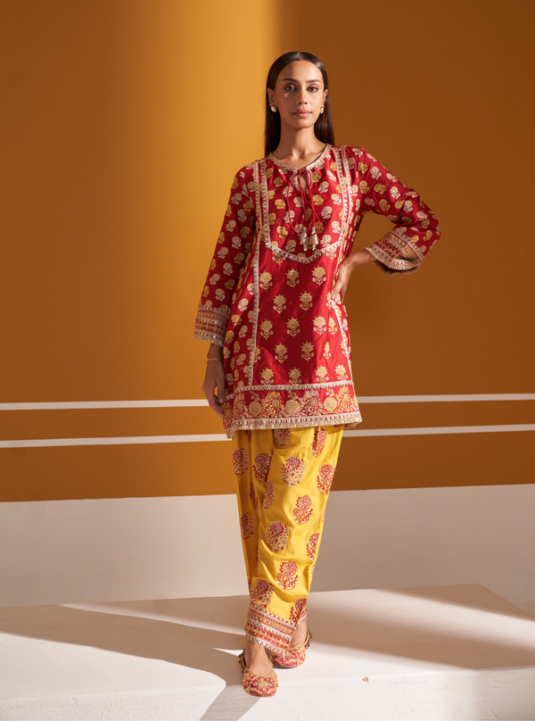 Aphinya Pima Satin Red Kurta Set