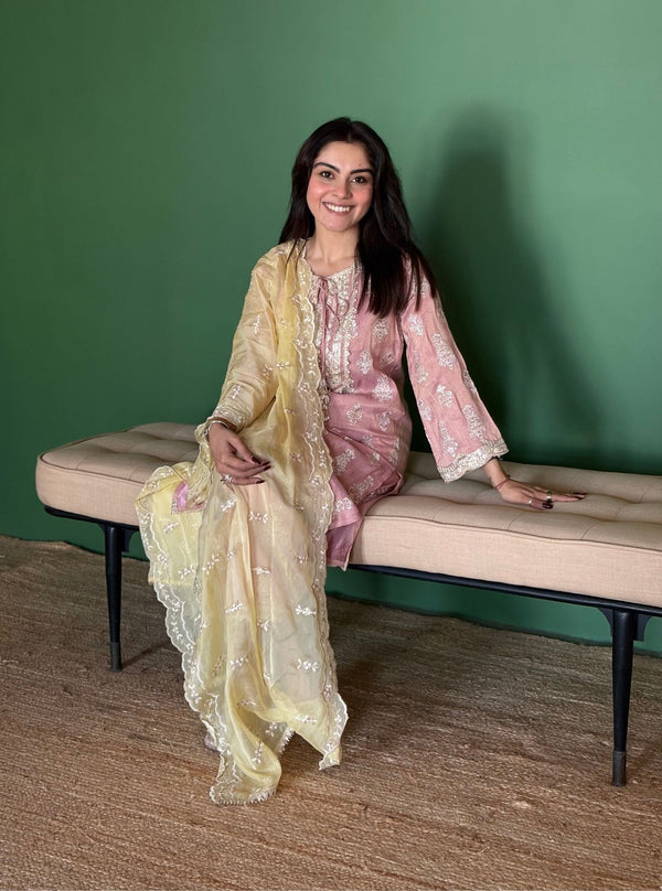 Intira Tissue Linen Pink Kurta Set