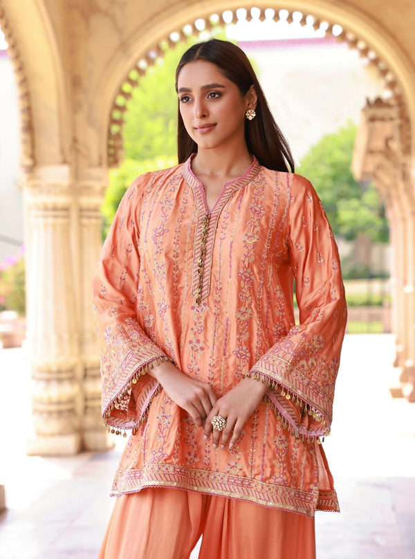 Pralika Bemberg Satin Orange Kurta Set
