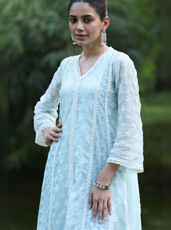 Maheen Organza Blue Anarkali Kurta Set
