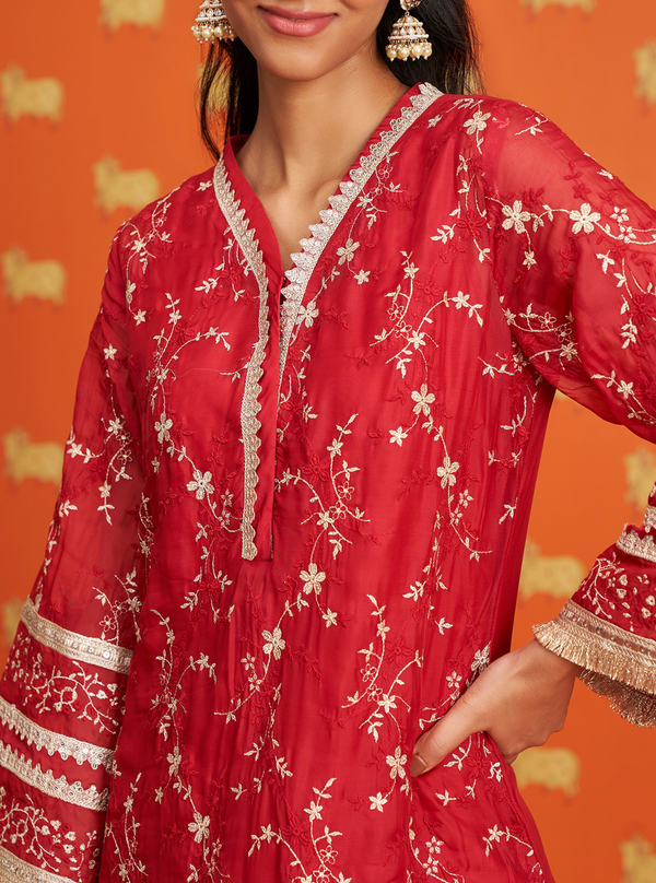 Cinda Organza Red Kurta Set