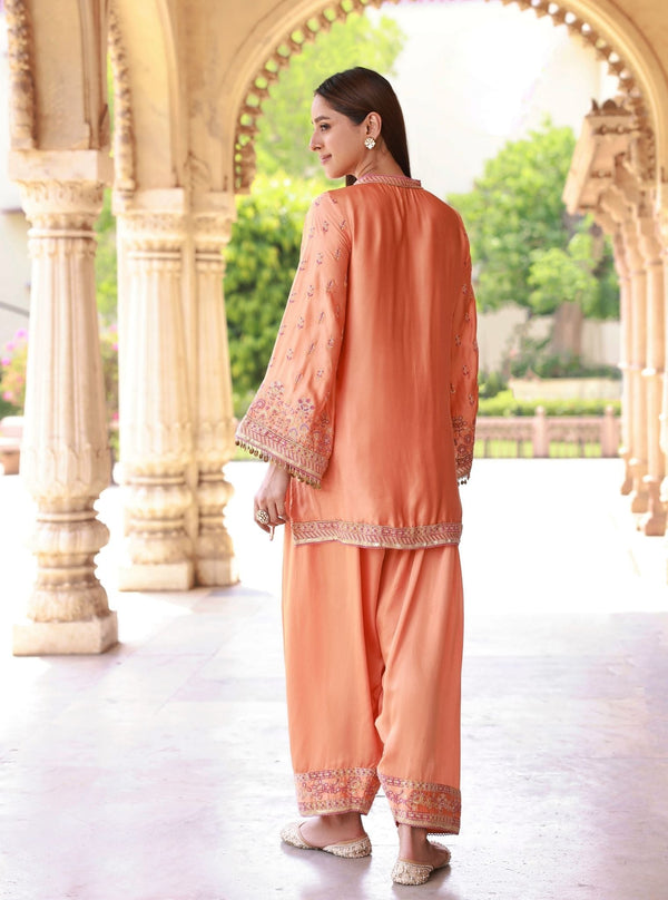Pralika Bemberg Satin Orange Kurta Set