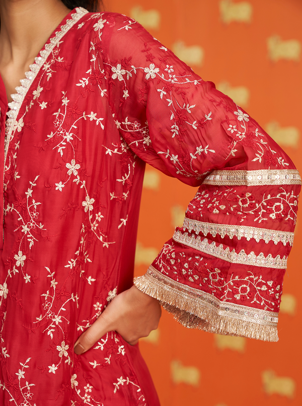 Cinda Organza Red Kurta Set