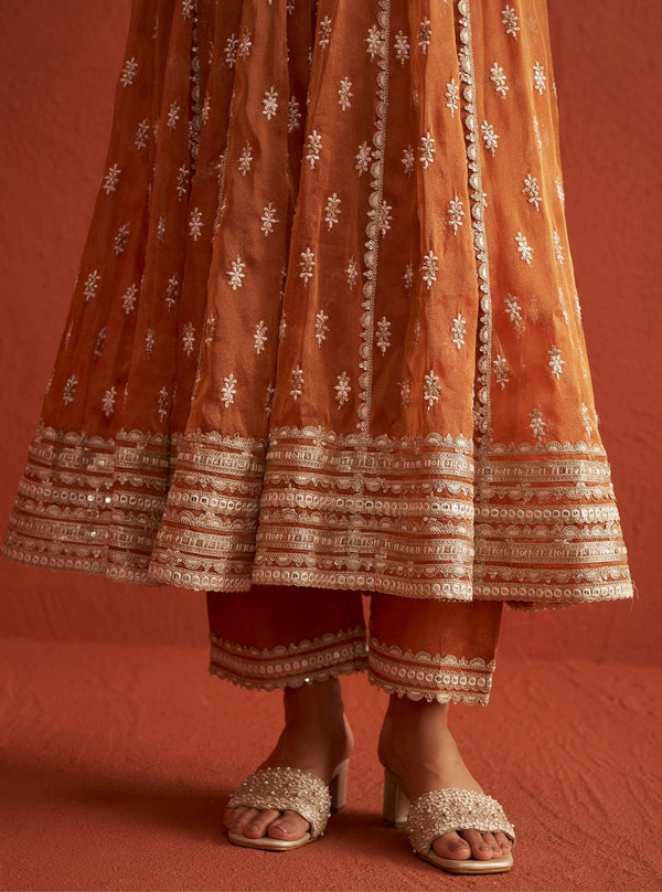 Genda Royal Tissue Burnt Orange Anarkali Kurta Set