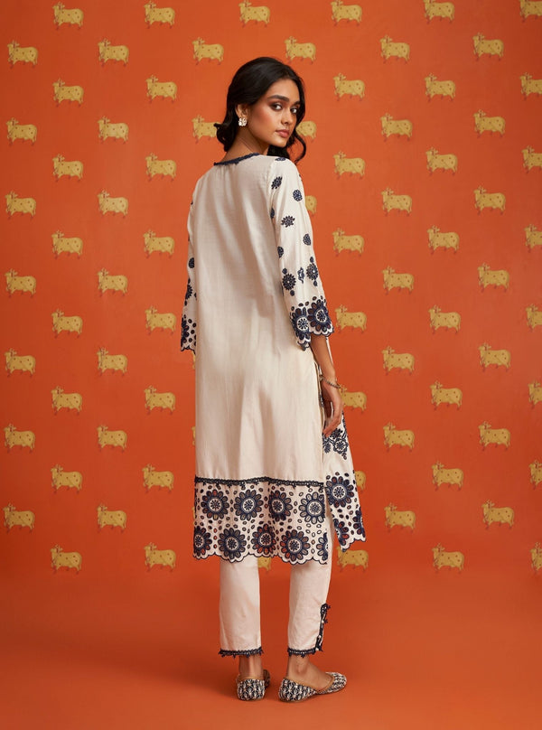 Pensri Pima Satin Off White Kurta Set