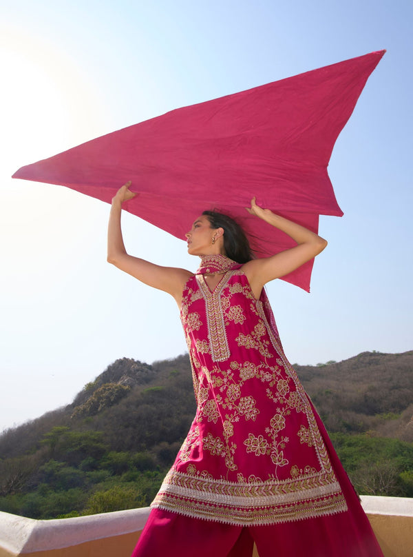 Jivara Bemberg Satin Fuschia Kurta Set