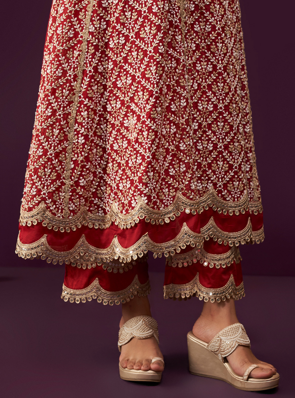 Kwanjal Organza Red Kurta Set