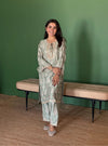 Intira Tissue Linen Satin Sage Green Kurta Set