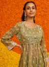 Genda Royal Tissue Sage Green Anarkali Kurta Set