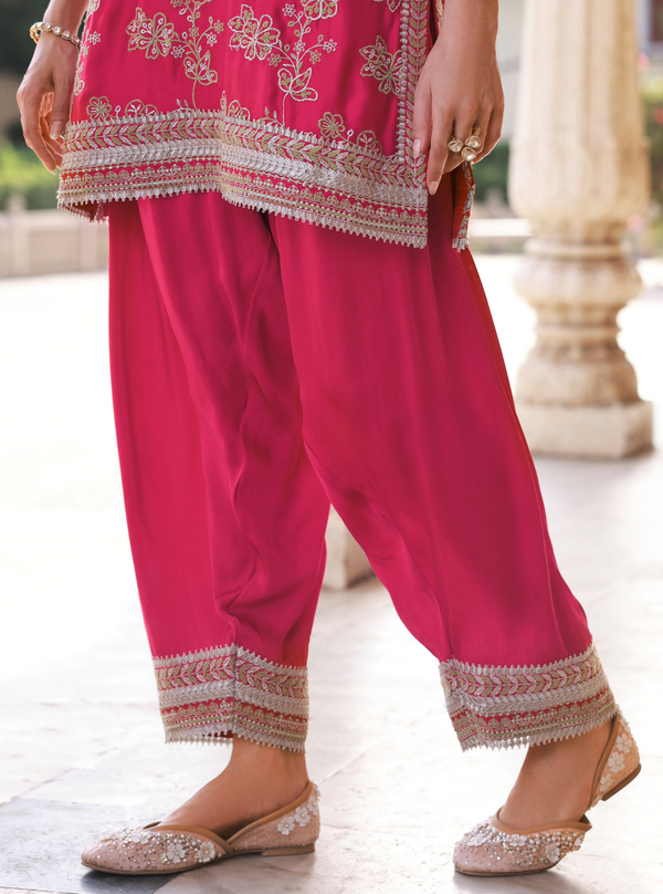 Jivara Bemberg Satin Fuschia Kurta Set